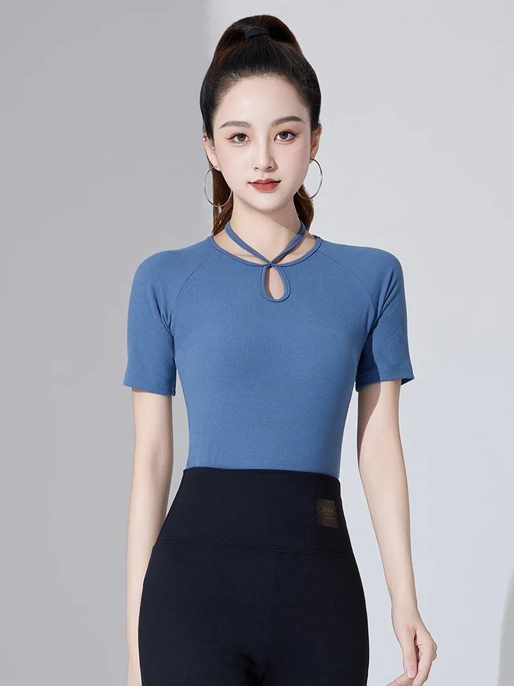 

Новинка 2025, топ для латинских танцев, топ с короткими рукавами, женский топ для национального стандарта, чача-румба, бальная одежда для современных танцев, DQL11646