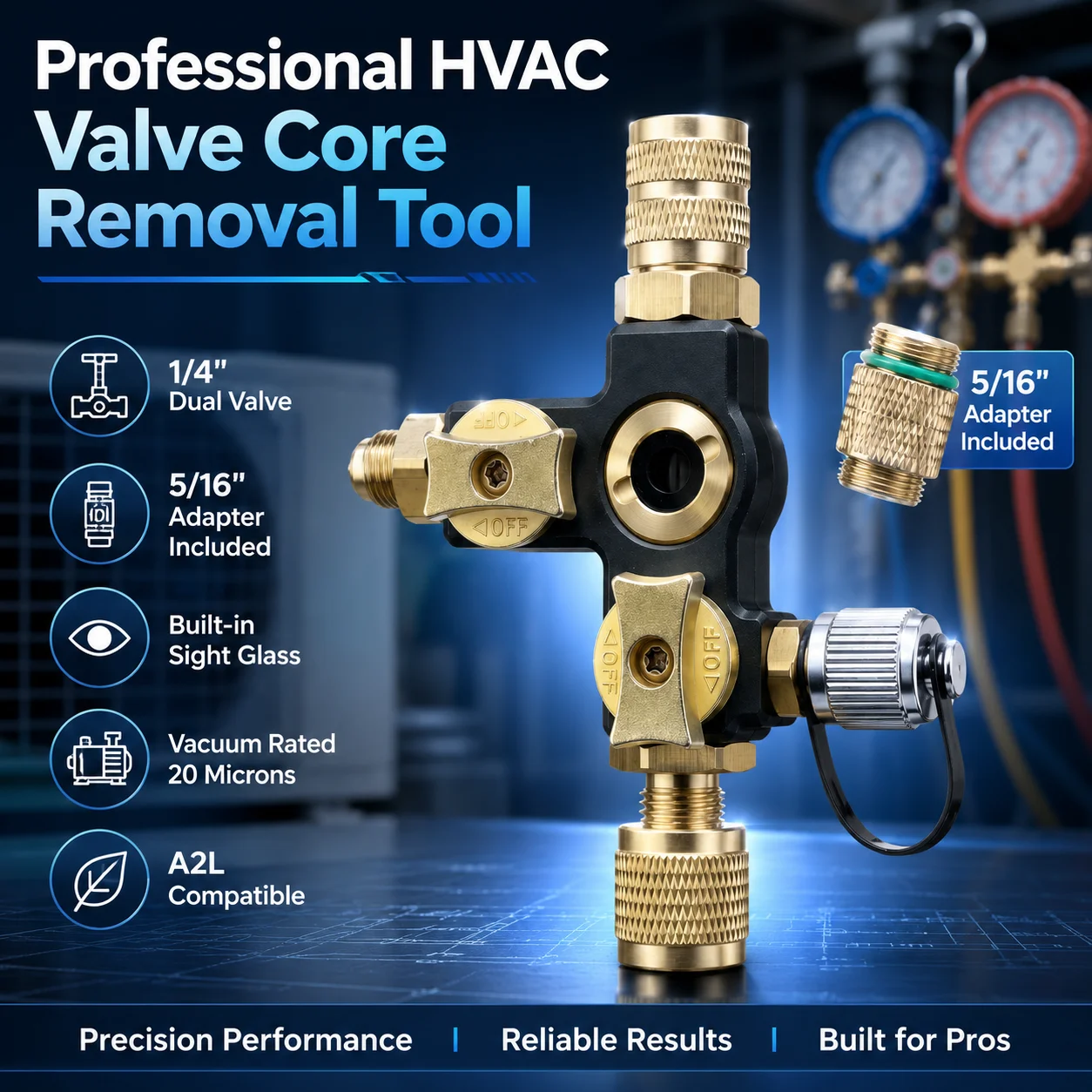 1Pcs 1/4 Inch Valve Core Removal Tool Dual Valve With Sight Glass For HVAC Tools For Mini-splits And Various FOR HVAC Systems