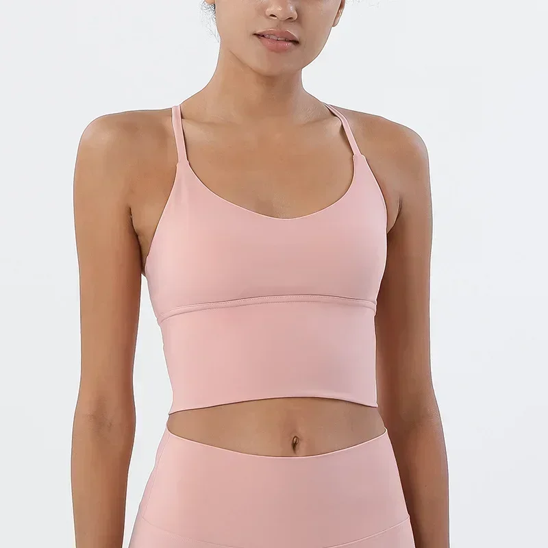 Strappy Sports Bra Nude Yoga Vest Double-sided Brushed Sexy Sling Beauty Back Fitness Push Up Sports Women Underwear image 4