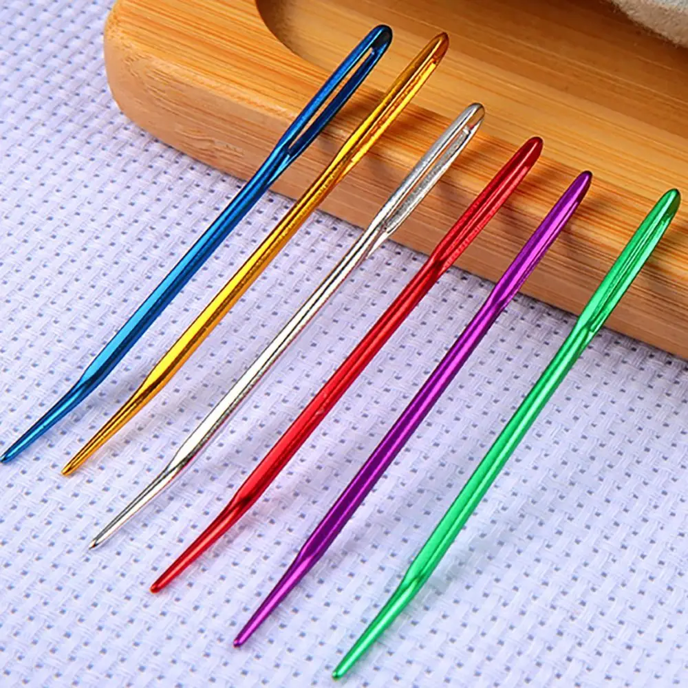 2Pcs Aluminum Bent Tip Crochet Needles Tapestry Darning Knitting Needles DIY Crafts Sewing Big Eye Bent Needle Yarn Weave Tools