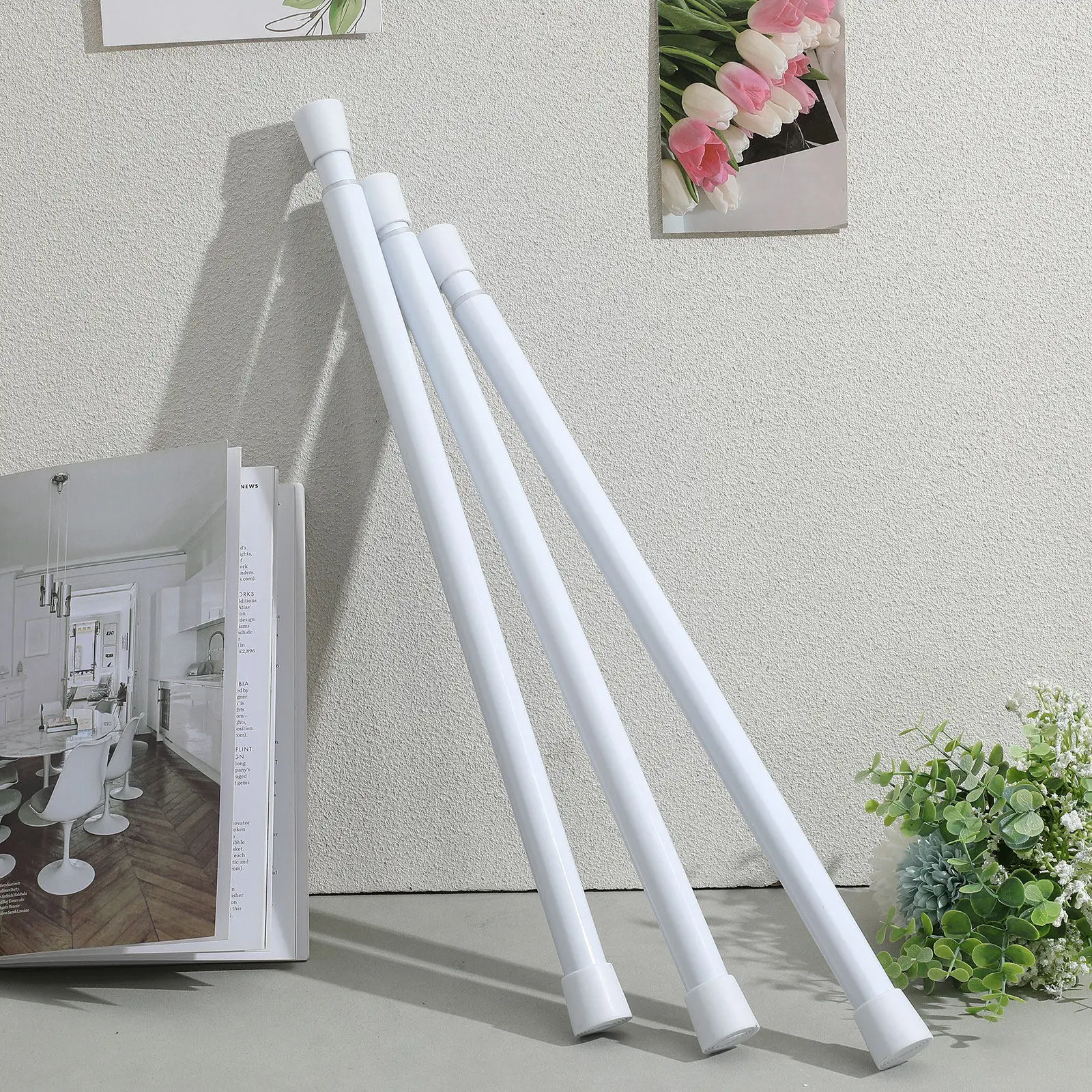 

3Pcs Spring Loaded Adjustable Tension Curtain Rod Extendable No Drill Poles for Shower Doorway Windows Adjustable Curtain Rod