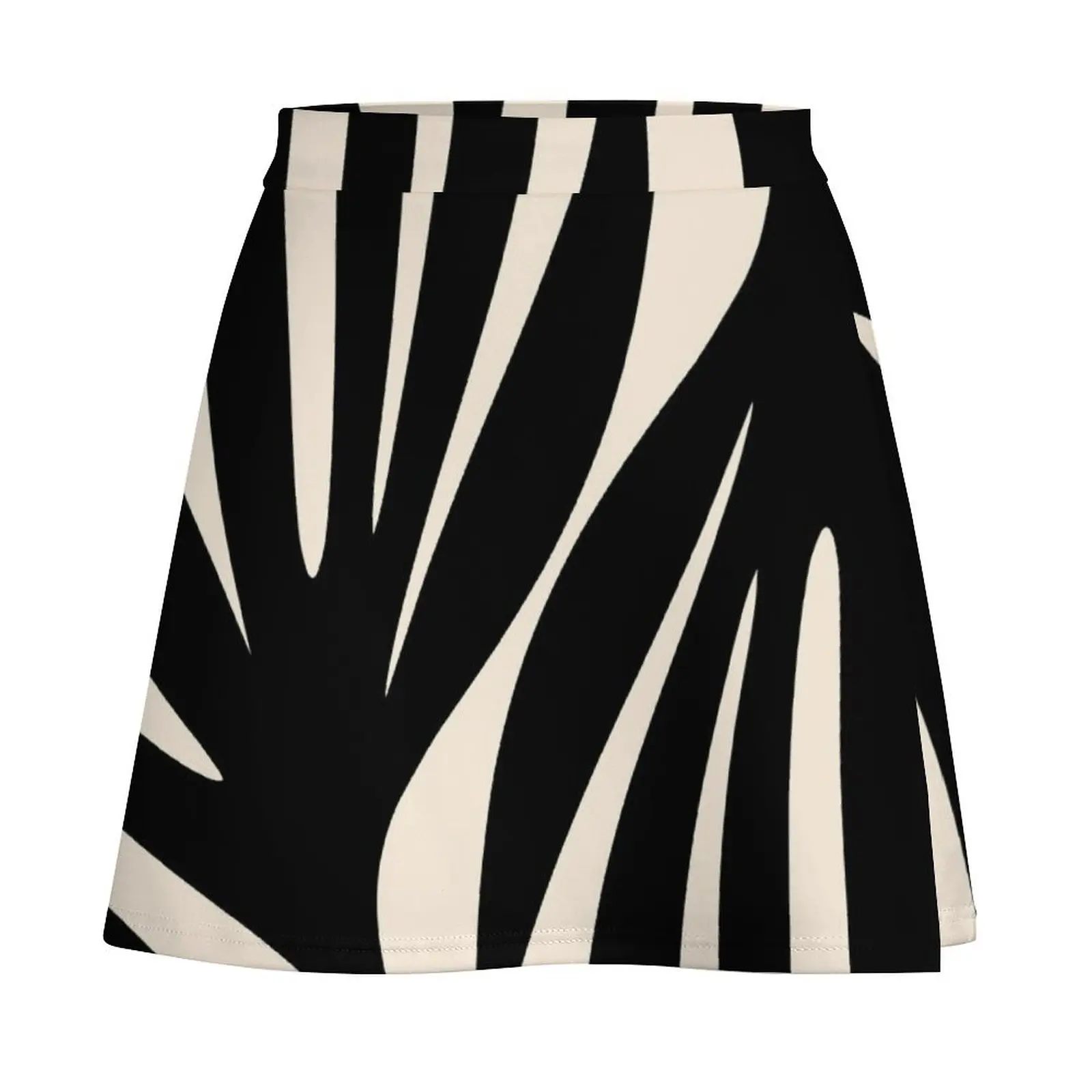 Maldives Leaves Abstract Botanical Pattern Black and Almond Cream Mini Skirt outfit korean style Sexy mini skirt Mini Skirt