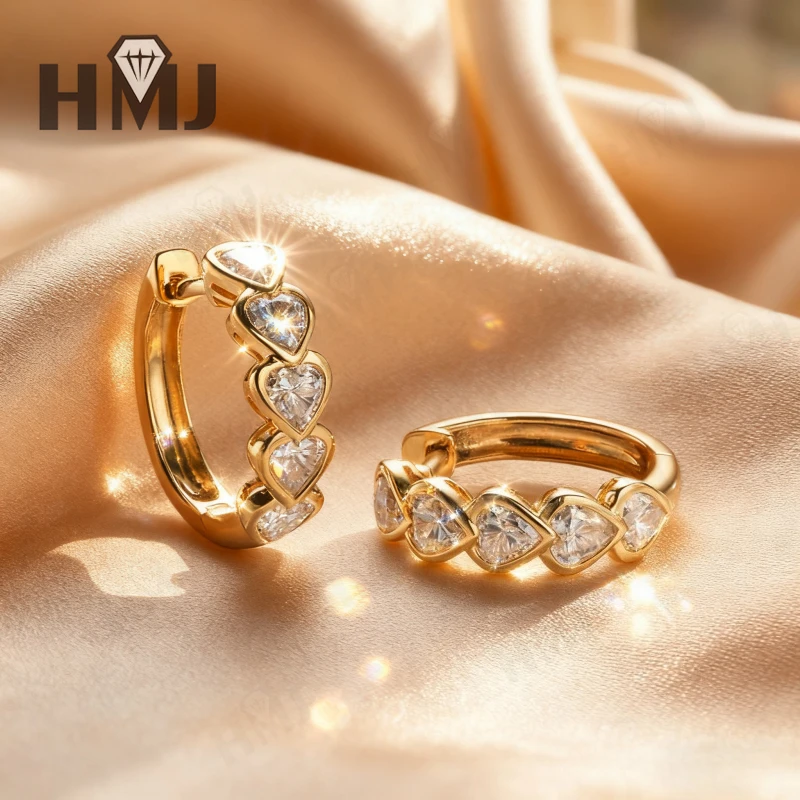 

Серьги-кольца, выращенные в лаборатории бриллианты, драгоценные камни, пять сердец, 10 К, 14 К, золото 18 карат, серебро 925 пробы, подарок на годовщину, день рождения, гипоаллергенные подвески