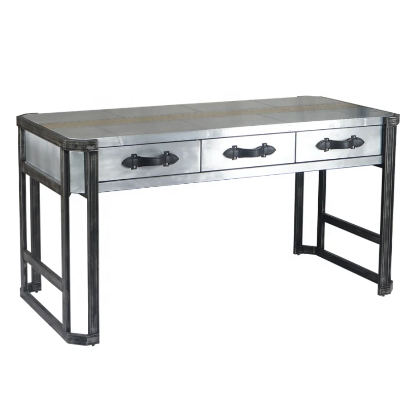 Aviation Furniture Console Desk Metal Aluminium Hall Way Console Table 3 Drawers Iron Stand Home Office Desk