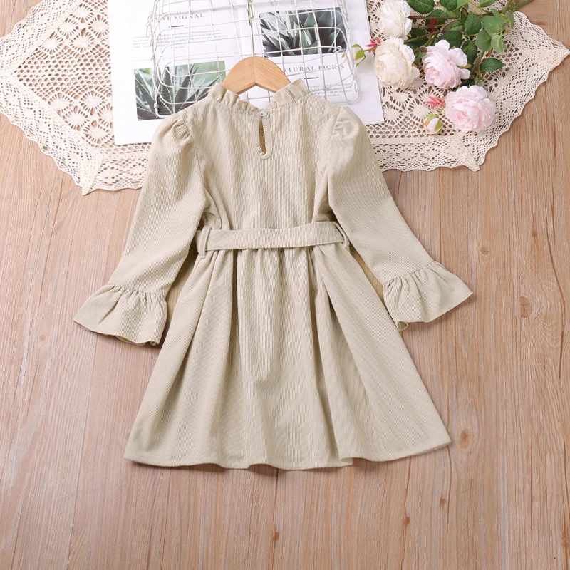 Humor Bear Girls DRESS Spring Solid Lace Collar Flare Sleeve Party Dress Vestidos Casual Outfit 2-6Y