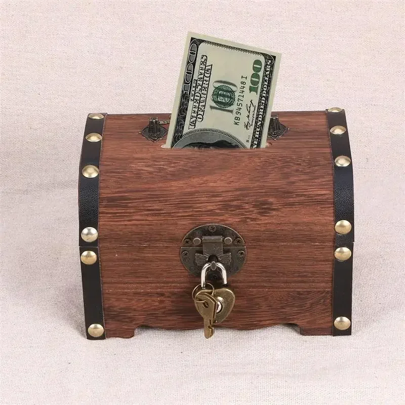 Vintage Treasure Storage Box Piggy Bank Organizer Saving Box Case With Lock For Home Retro Treasure Chest With Lock