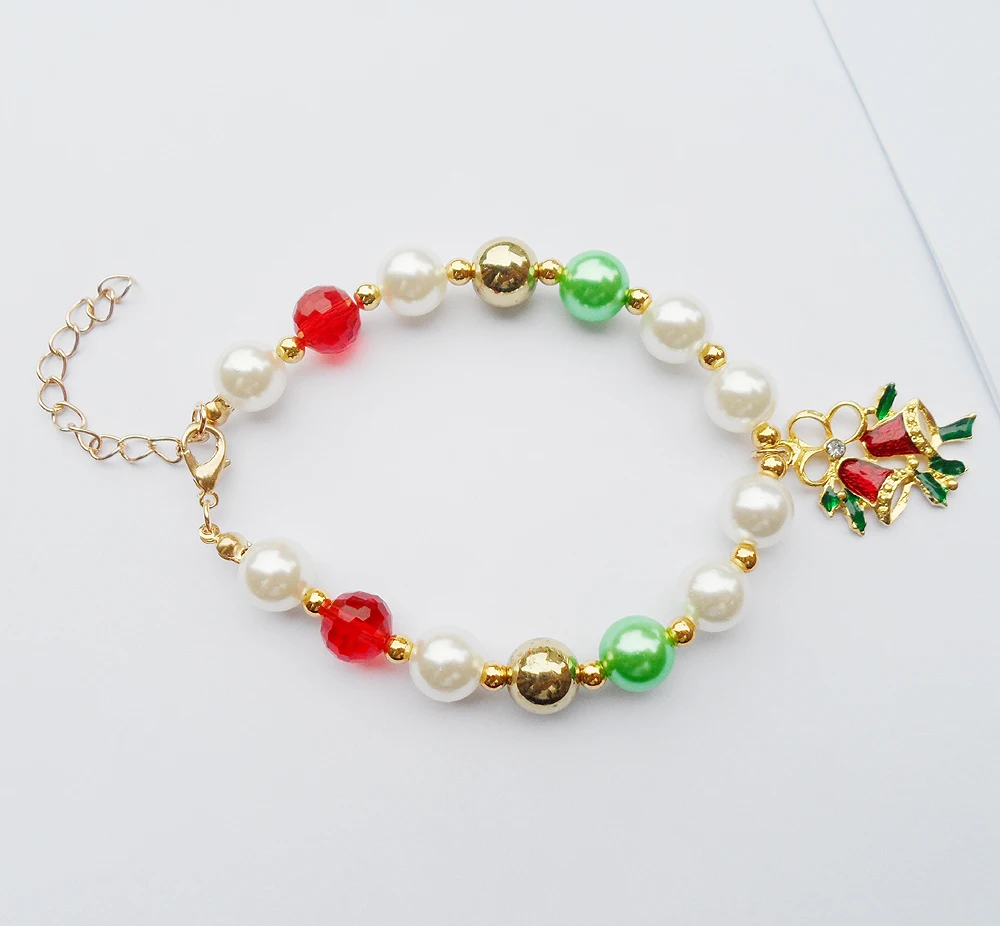 tiki Christmas gifts for women Bohemia pearl red crystal Christmas bracelet set auger bell pendant bracelet