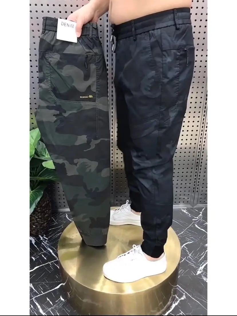 

Весенне-летние мужские повседневные облегающие камуфляжные рабочие брюки с высокой эластичностью, модные молодежные свободные длинные брюки, трендовые