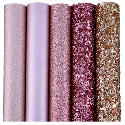 Rose Gold Chunky Fine Glitter Fabric Lichee Textured Faux Soft Smooth Synthetic Leather For DIY Bows Earring HD006