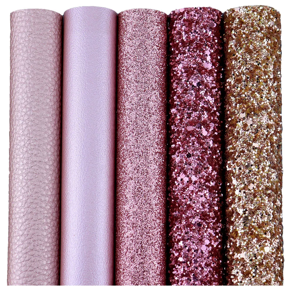 Różowe złoto Chunky Fine Glitter Fabric Lichee Textured Faux Soft Smooth Synthetic Leather For DIY Bows Earring HD006