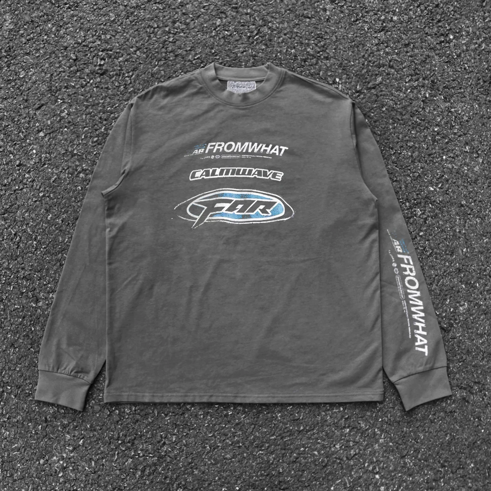 

Мужская футболка Heavyweight 260G Racing Oldschool с длинным рукавом, свободного кроя, молодежная, универсальная, летняя, трендовая, с круглым вырезом