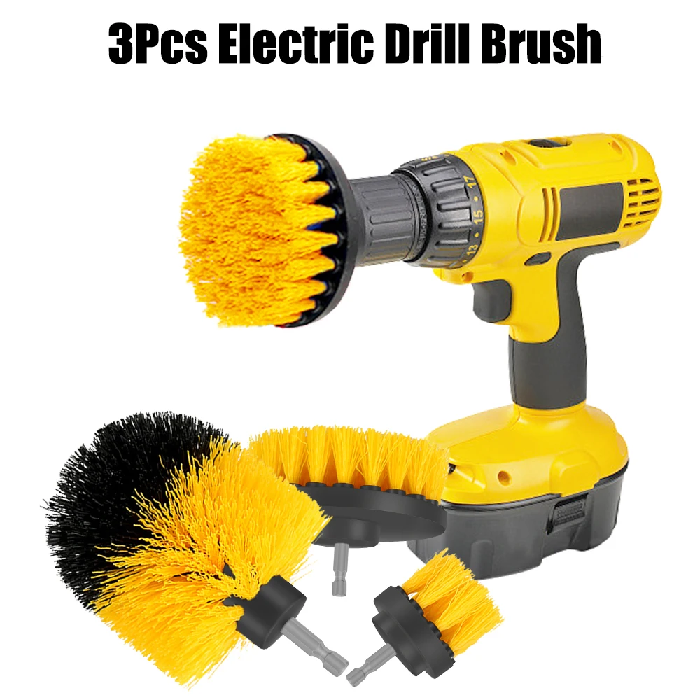 Car Brush Auto Detailing Drill Scrubber Brush Kit 3pcs/set Car Auto Care Cleaning Tool Hard Bristle