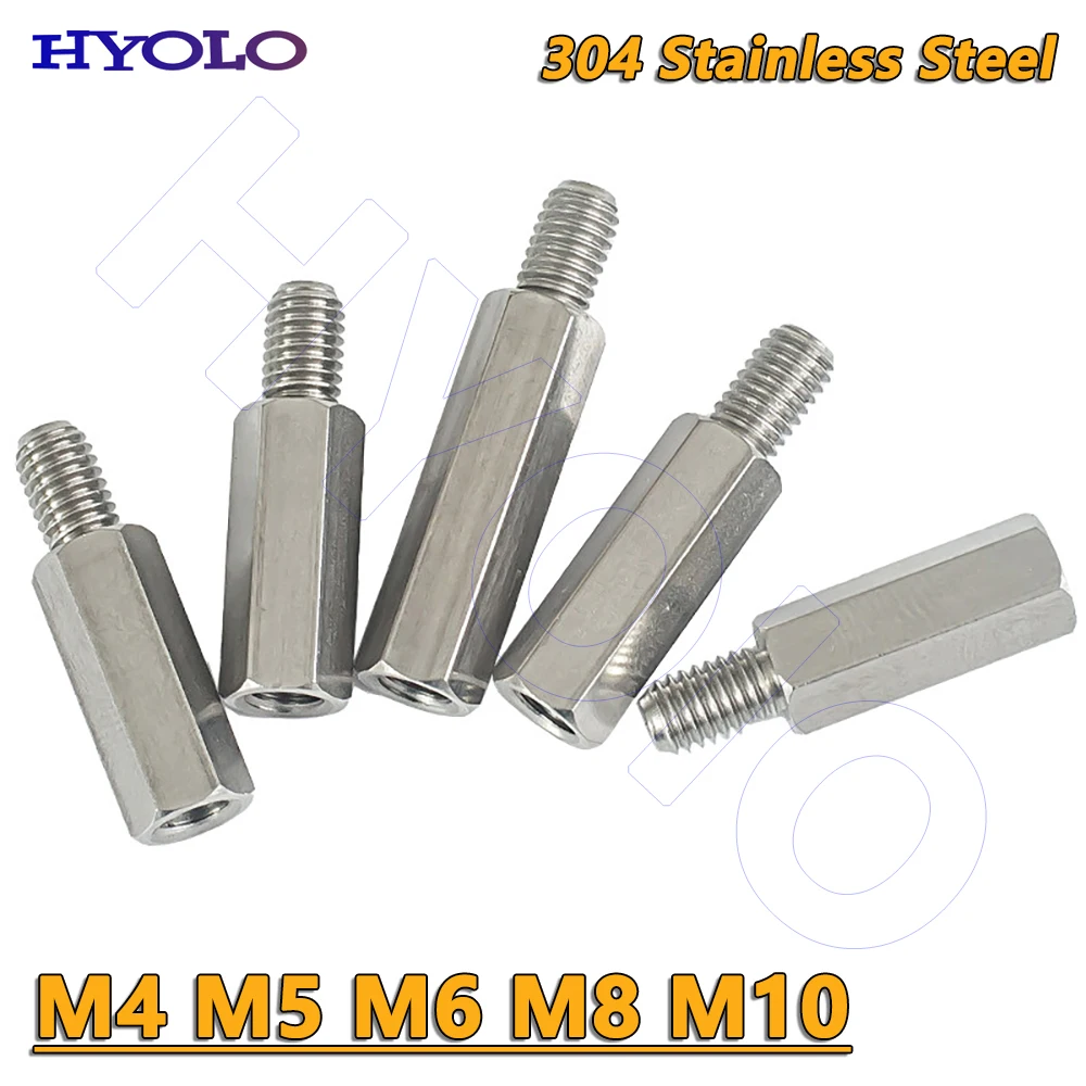 M4/M5/M6/M8/M10 304 Stainless Steel Hex Standoff Single Head Pillar Column Male to Female Thread PCB Spacer