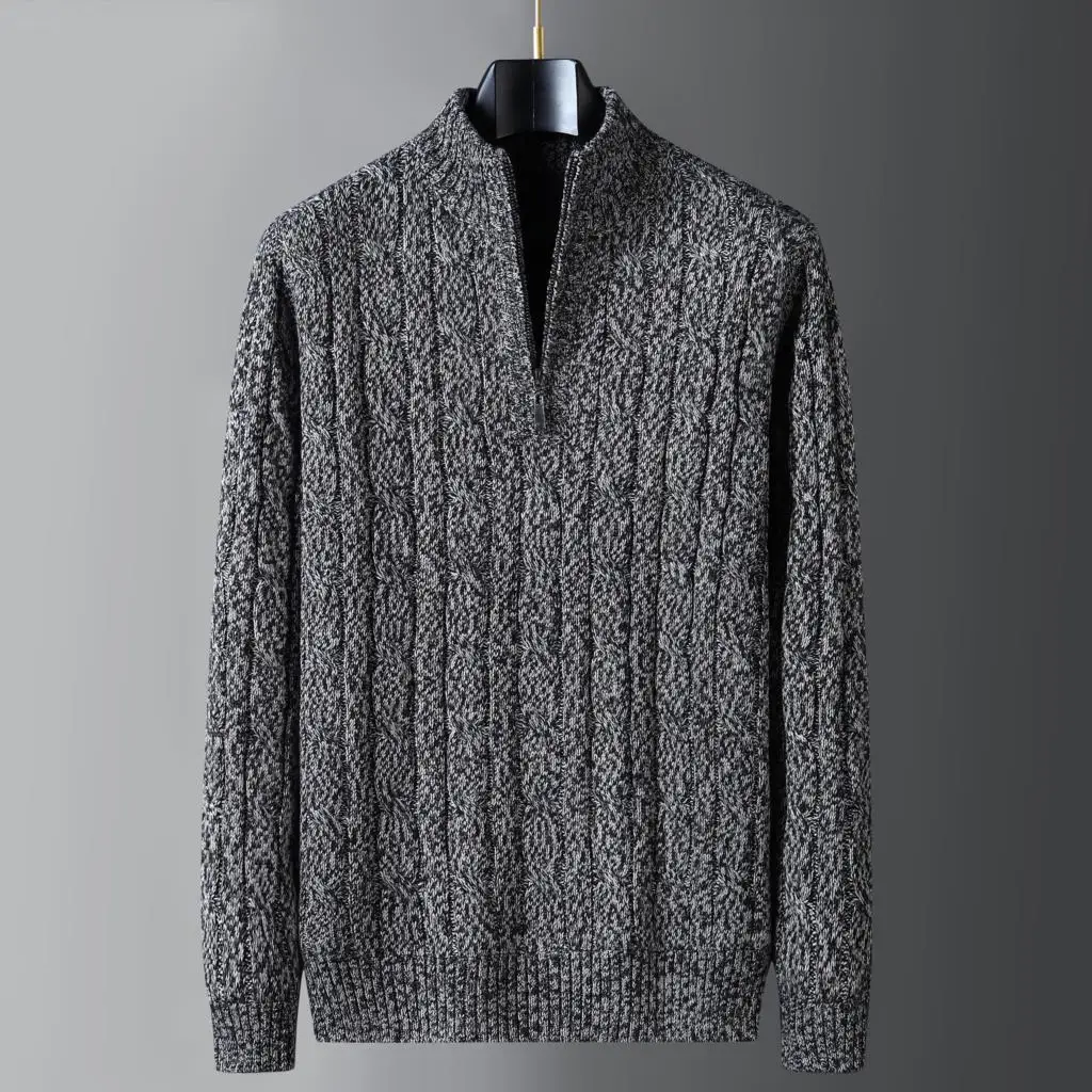 Half Zipper Turtleneck Sweater Knitted Jumper Men High Neck Black Khaki Knitted Pullover Korea Clothing Vintage Sweater Men 2022