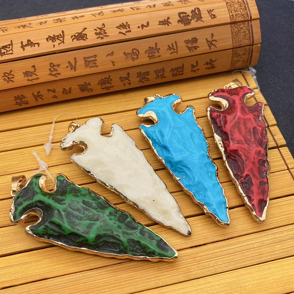 Natural Stone Dyed Resin Cow Bone Triangular Pyramid-Shaped Gold-Plated Melon Seed Clasp Pendant DIY Unique Creative Jewelry