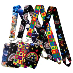 Autism Awareness Puzzle Credential Holder Moon Lanyards for Keys Neck Strap ID Card Gym Phone Straps Keyrings Accessories Gift