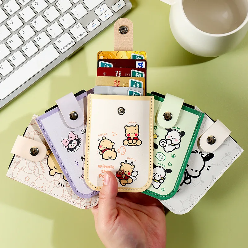 Sanrio Kuromi Pochacco Cartoon PU Pull-out ID Cards Holder 5 Pull RFID Blocking Cell Phone Wallet Case Card Storage Girls Gifts