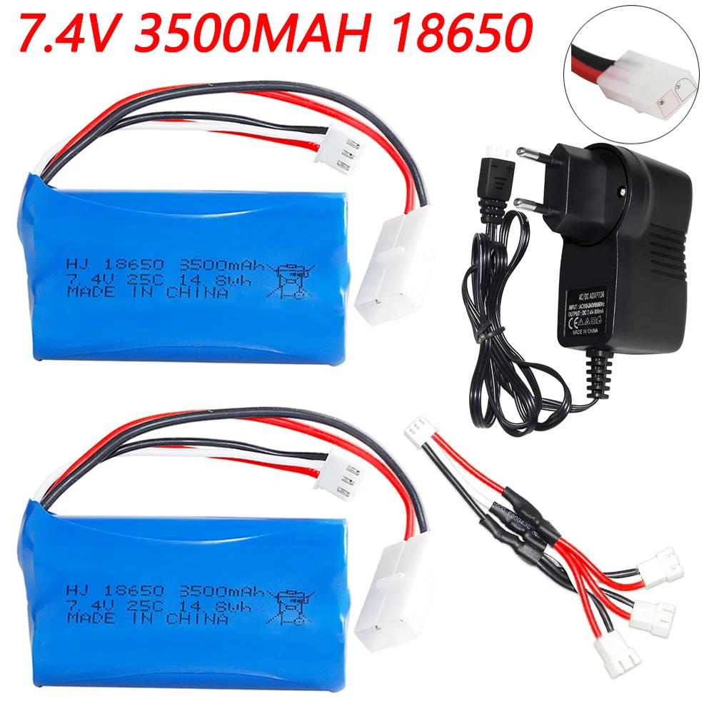 7.4V 3500mAH 18650 Li-ion Batery TAMIYA PLUG with charger for remote control helicopter Car Tank Boat accessories 2S 7.4 V