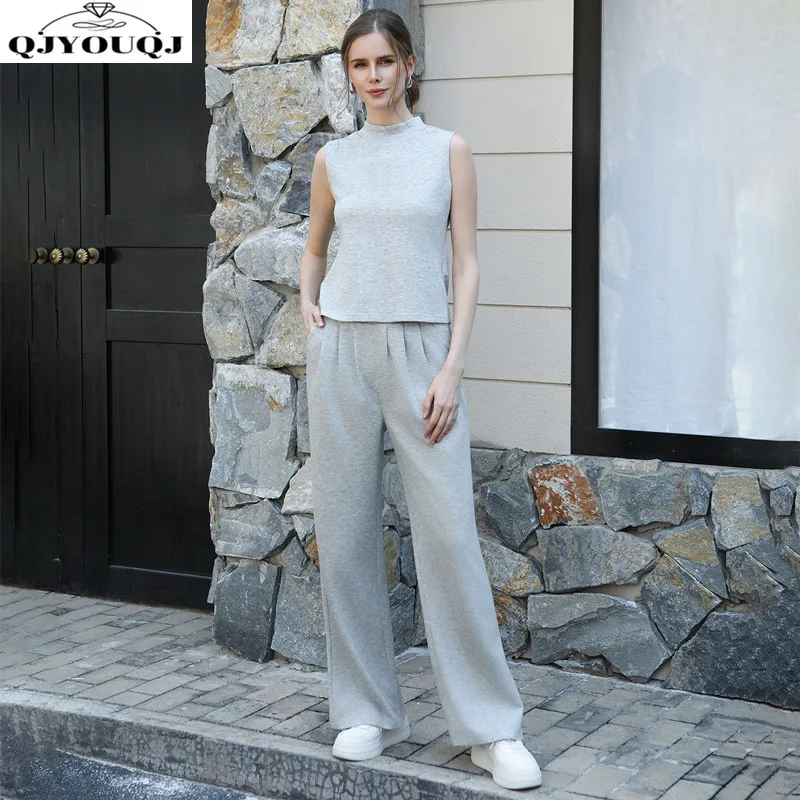 

New European and American style women's sleeveless vest top+straight leg pants casual two-piece set