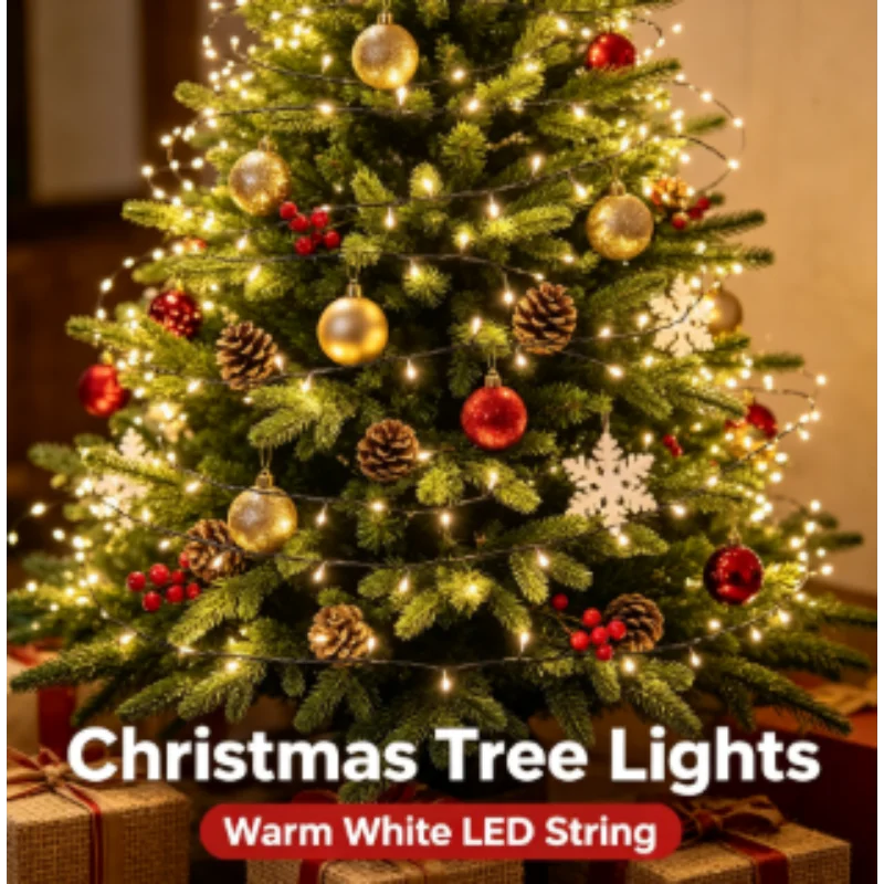 String Lights Lamps Green Wire LED Fairy Cluster for Outdoor Christmas Tree Garland New Year Street Party Wedding Decor