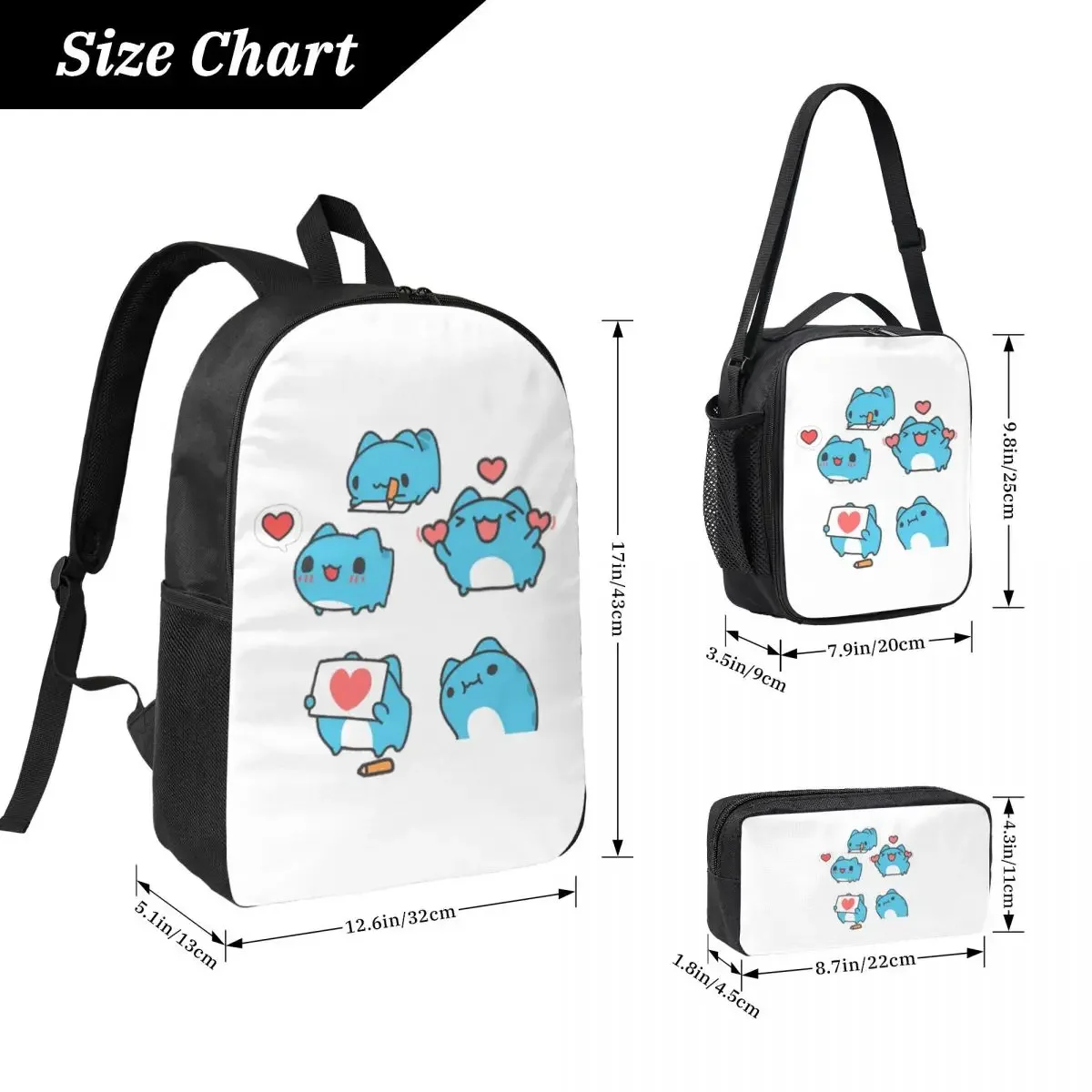 Comic Cat Bugcat Capoo Backpack Student Boys Girls BookBag School Bag Computer Shoulder Bags 3ps Insulated Lunch Bag Pencil Case