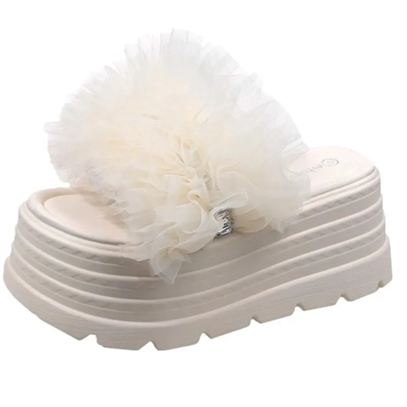 

Fashionable Mesh Slip-On Sandals with Rhinestones Thick Heel Leisure Style Women's Slippers New Summer 2025 Trendy Match