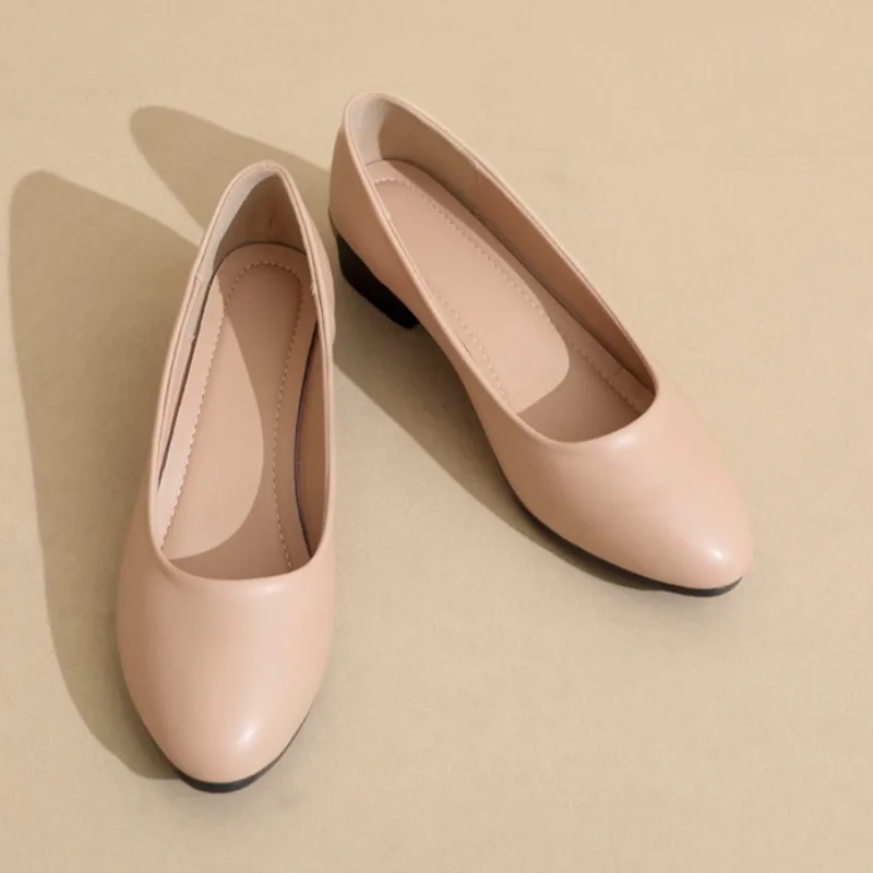 

Kitten Heel Single Shoes Fashion Round Toe Shallow Mouth Slip-on Soft Sole Low Top Shoes