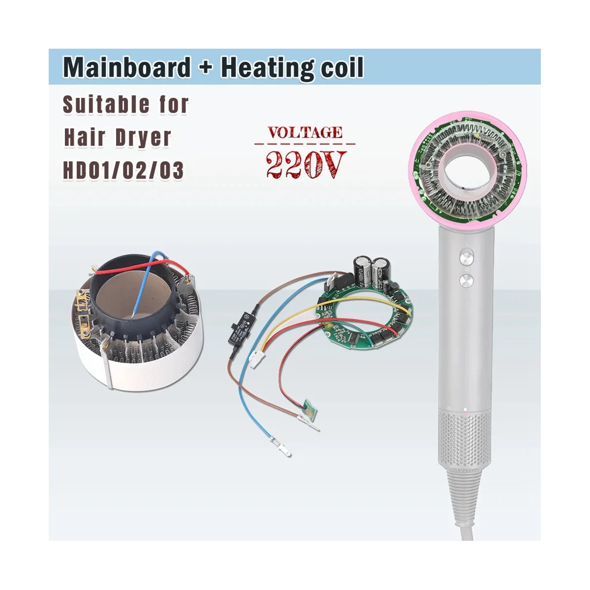 Motherboard Heating Coil Assembly para Dyson cabelo secador, peças de reparação, HD01, HD02, HD03