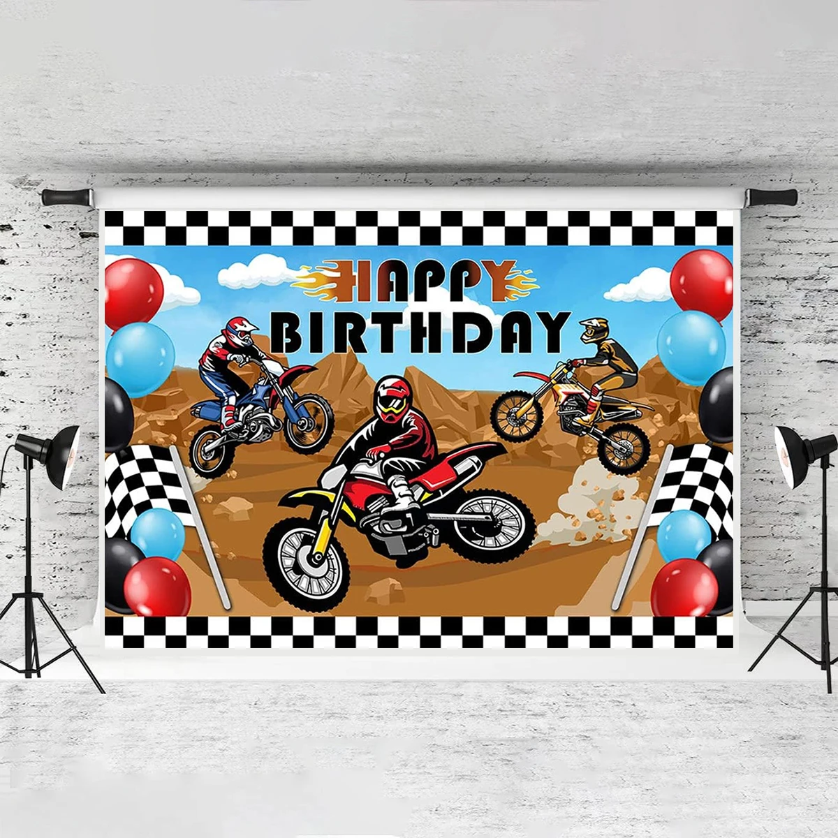 Happy Birthday Motorbike Theme Backdrop Racing Photography Room Wall Banner Decoration Lecture Background Kids Children Party