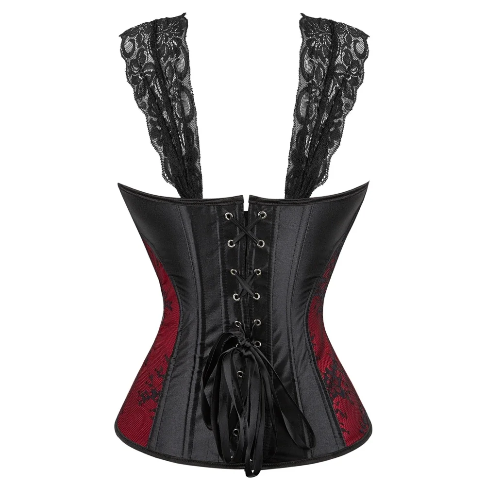 Women Corset Top With Straps Zipper Victorian Sexy Bustier Floral Lace Up Overbust Lingerie Gothic Fashion Plus Size