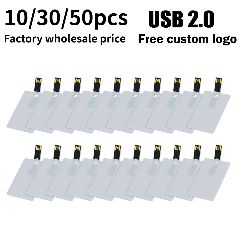 10/30/50PCS Usb 2.0 Promotion Item Pendrive 16gb 32GB 64GB Print Custom Logo Souvenirs Flash Drive Business Name Card Gift