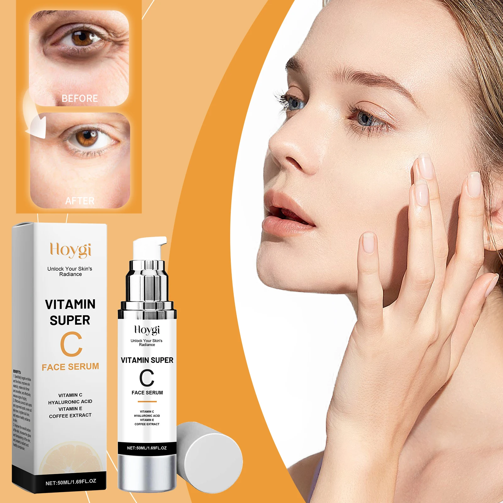 HOYGI حمض الهيالورونيك مصل الوجه فيتامين C رفع اشراق الوجه ترطيب إصلاح ثبات تخفيف احمرار تقليص المسام #1