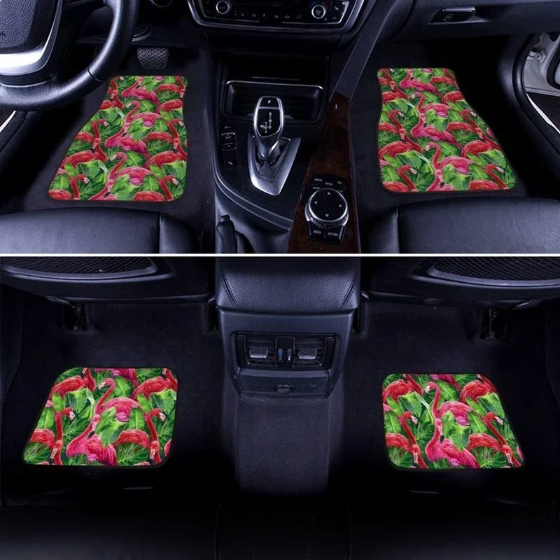 Pink Flamingo Car Floor Mats Custom Tropical Flamingo Car Accessories 4PCs Pack