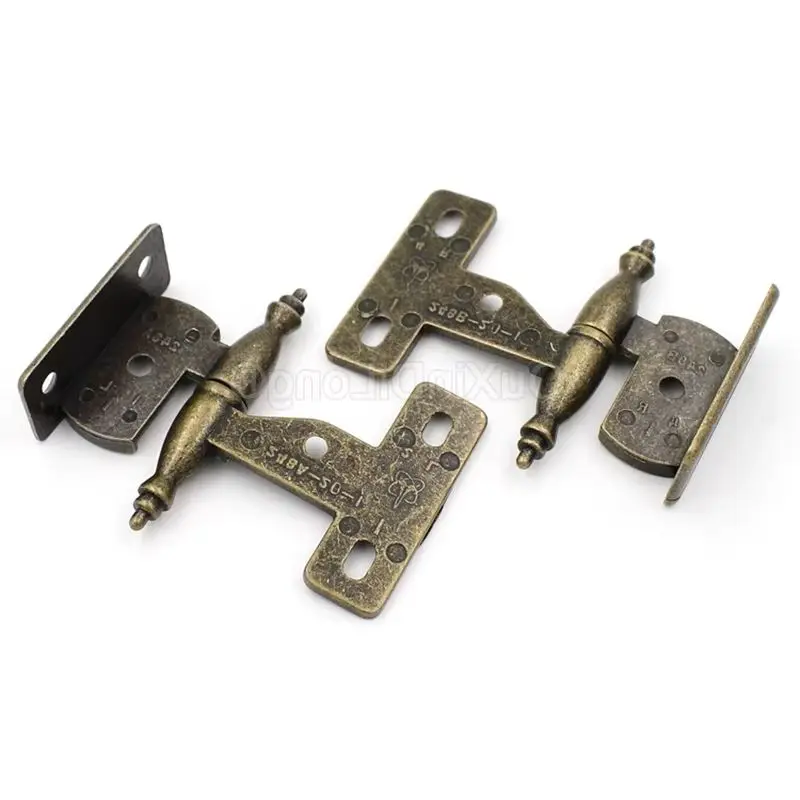 2Pairs Antique Furniture Detachable Hinges Folding Butt Hinge Bronze Crown Hinge Vintage Cabinet Door Wardrobe Accessory GF1504