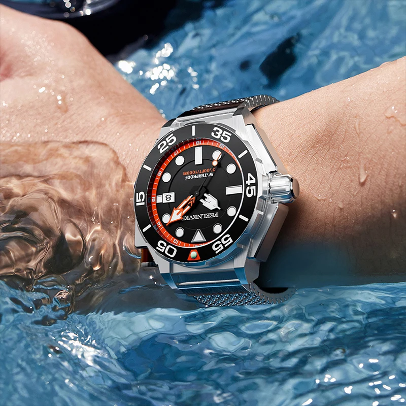 FEELNEVER Herrenuhr, luxuriöse automatische mechanische Uhr, leuchtendes großes Zifferblatt, 1000 m wasserdichte Uhren für Herren, Reloj Homme + BOX