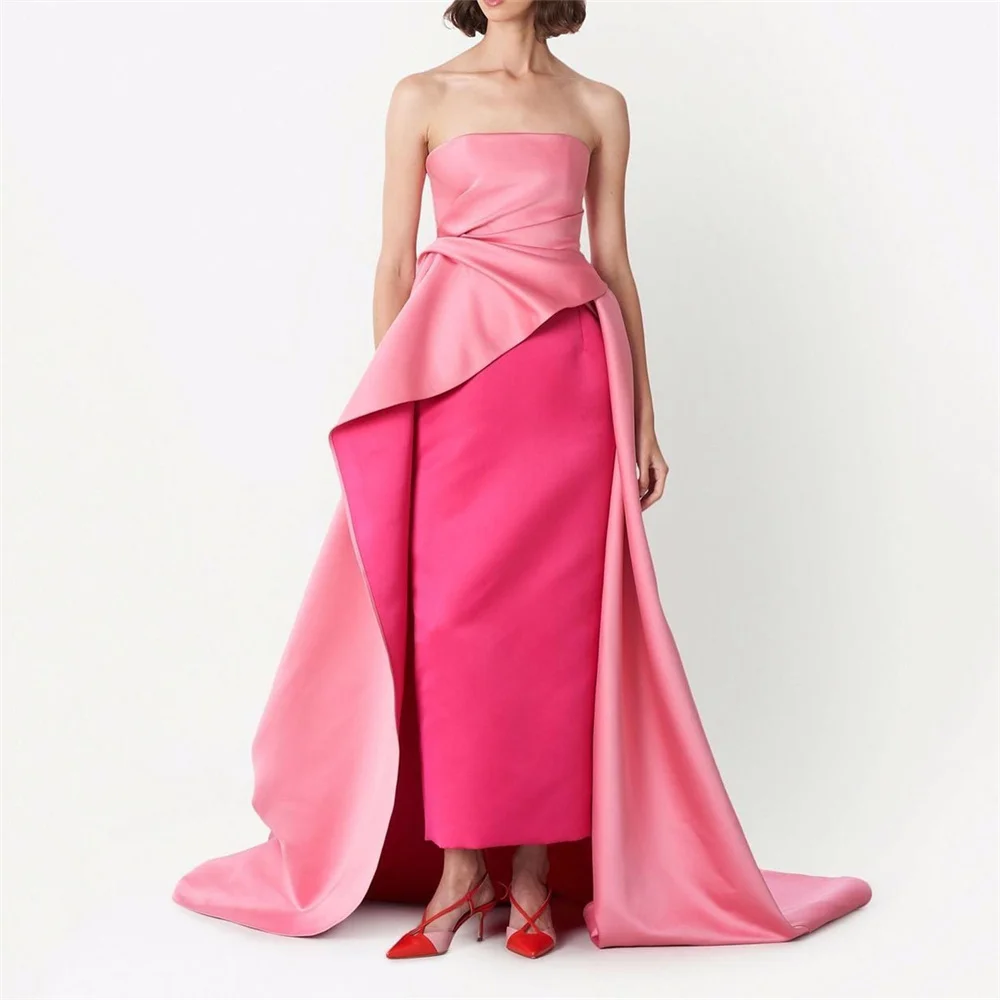 FLORINE TULIRAIN Elegant Strapless Pleat Sleeveless A Line Long Evening Dress Ankle Length Sweep Train Backless Prom Gown New