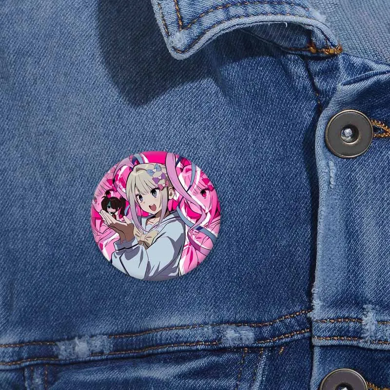Cool Pink Needy Girl Lapel Pin Kangel Ame Chan Cartoon Badge Tinplate Round Brooch DIY Hat Backpack Accessories Game Fans Gifts