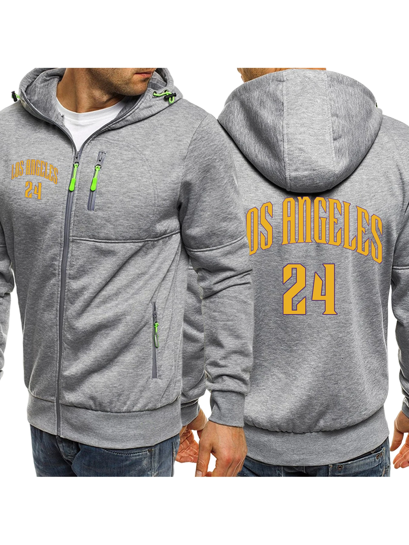

Los Angeles 24 Letter Printed Zipper Hoody Men Loose Hooded Fleece Soft Pocket Hoodies Autumn Fashion Casual Male Clothes