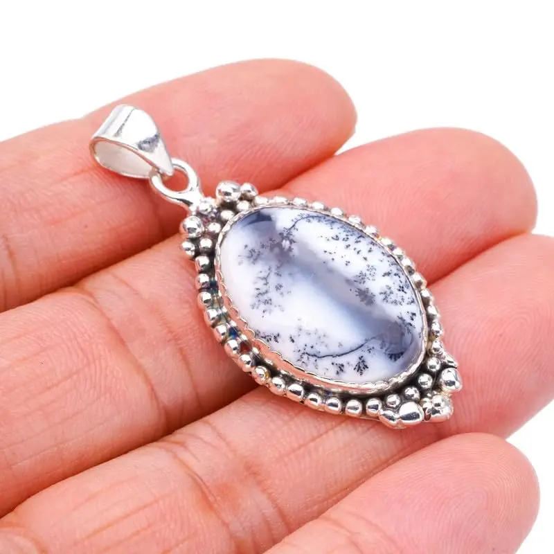 StarGems® Natural Dendritic Opal Handmade 925 Sterling Silver Pendant 1.75