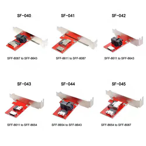 PCI-E 4.0 To SFF 8611/8612/8087 Mini SAS HD Adapter Card  SFF-8654 Interchangeable For SAS4.0 12Gbps With Baffle
