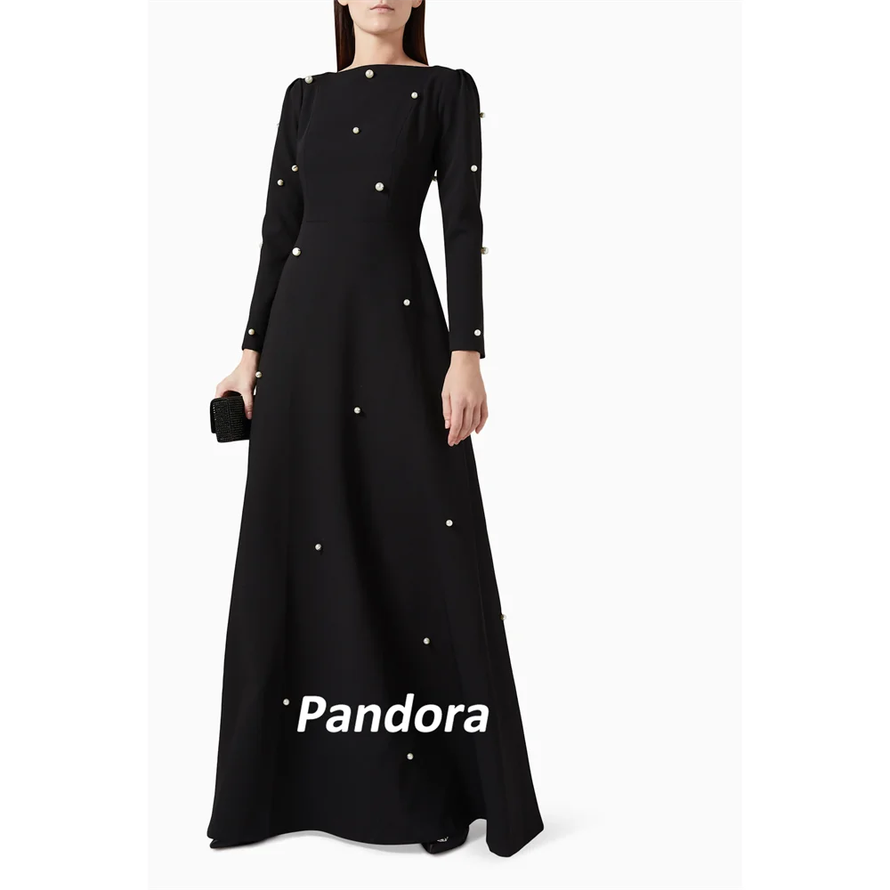 Pandora A-Line Boat Neck Prom Dress Pearls Floor Length Evening Summer Elegant Party Dress For Women 2024