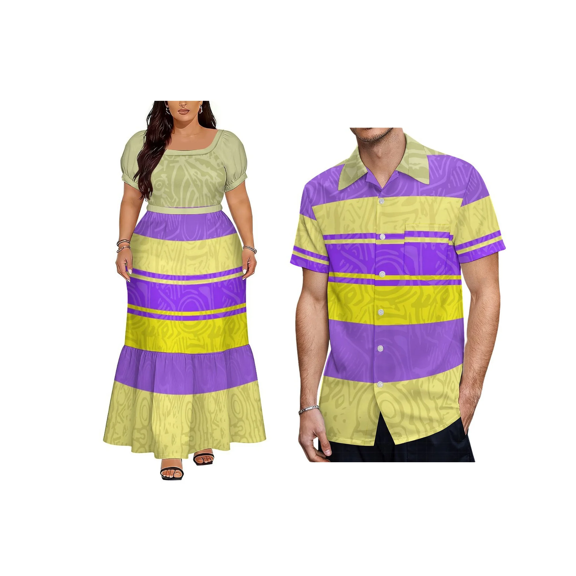 Vestido de Praia Feminino Personalizado com Design Polinésio, Decote Quadrado e Amarração, Estilo Ilhas Polinésias para o Verão