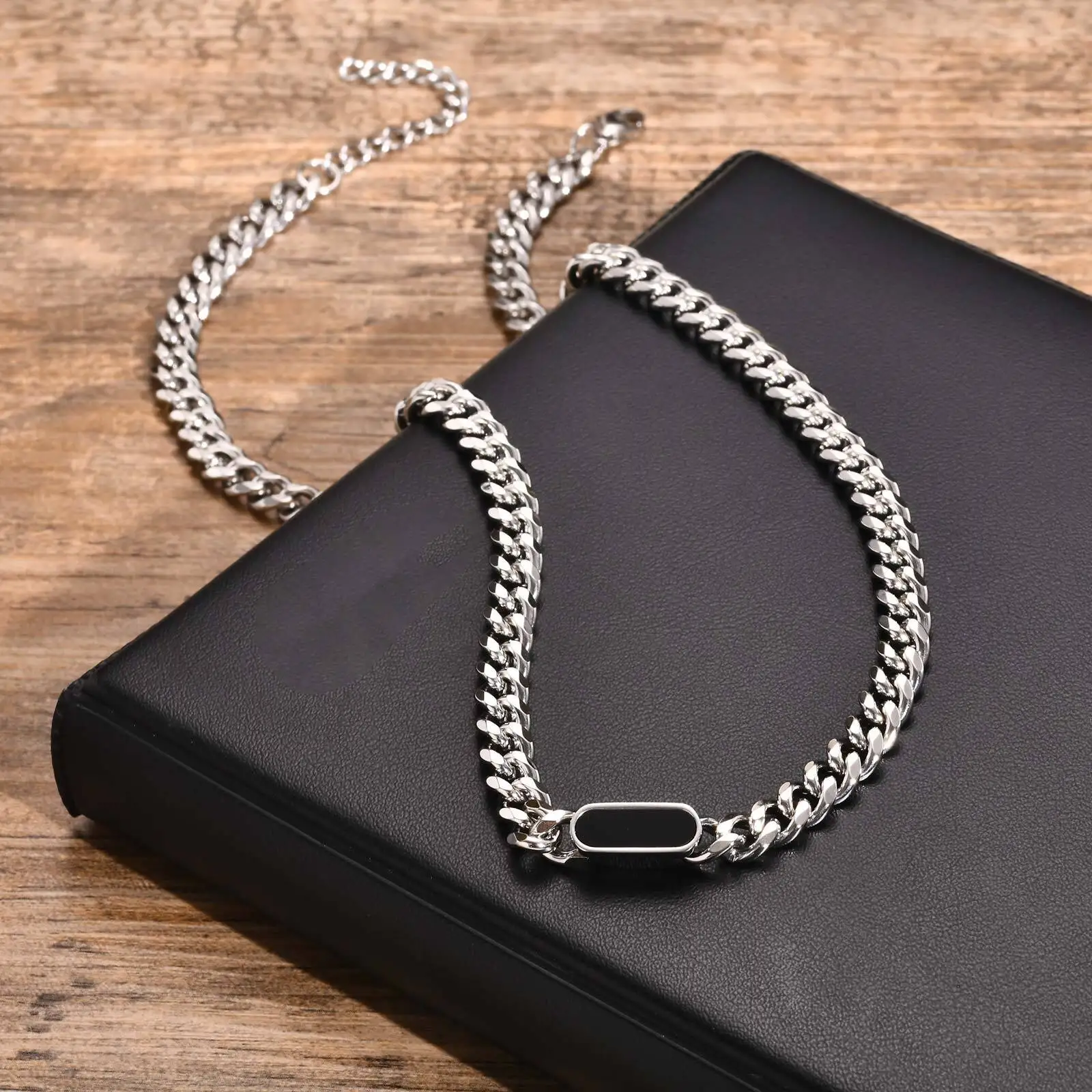 Mens Choker Necklace,Stainless Steel Cuban Link Chain Collar,Trendy Casual Hip Hop Jewelry Gifts for Boys