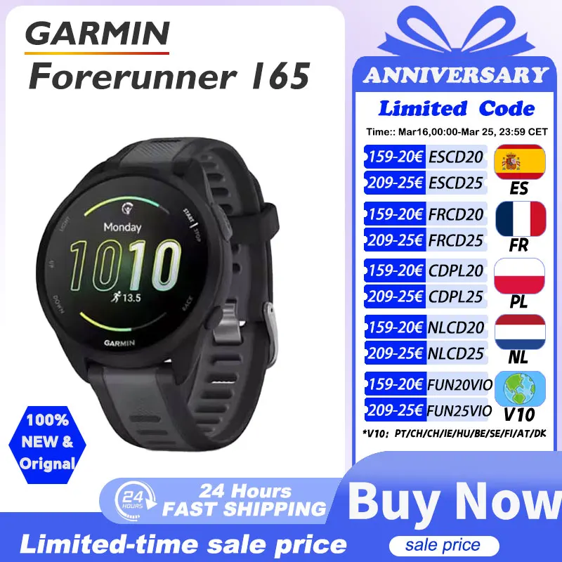 GARMIN Forerunner 165 capteur de bœuf à impulsion suivi du stress dynamique de course à pied au poignet entraînement croisé de la fréquence cardiaque à base de poignet