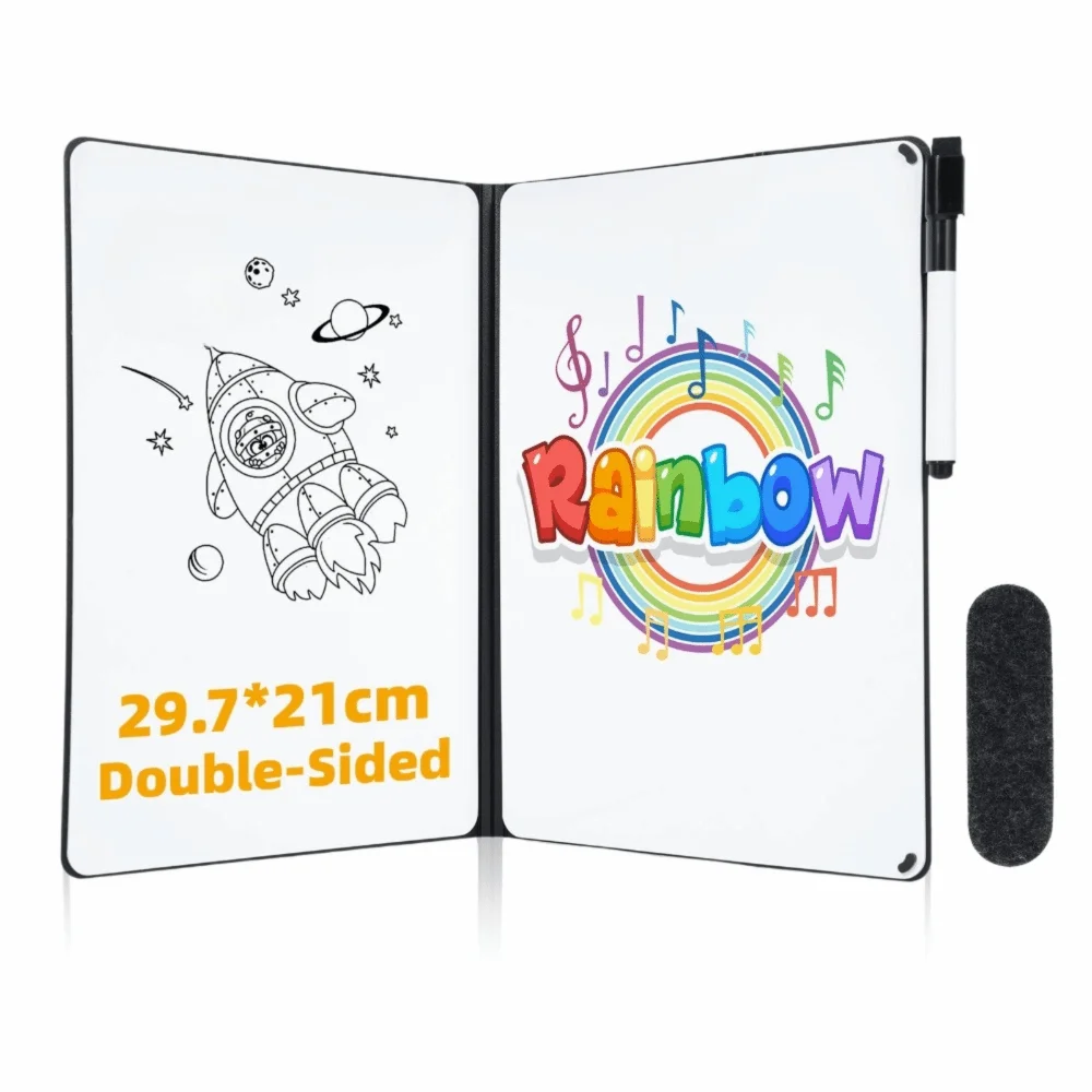 PET Dry Erase Board With Marker With Foam Eraser Double Sided Whiteboard Black Cover Double Sided Whiteboard Notebook Education