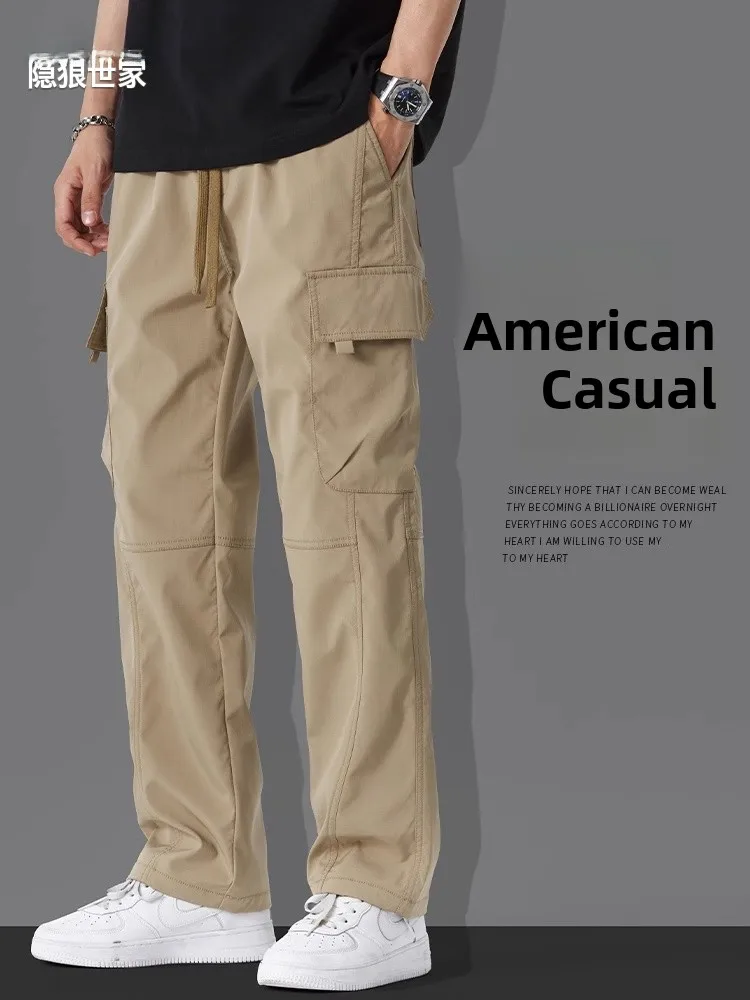 

Свободные мужские повседневные брюки в американском стиле ретро, летние новые прямые брюки для спецодежды, модные свободные спортивные брюки