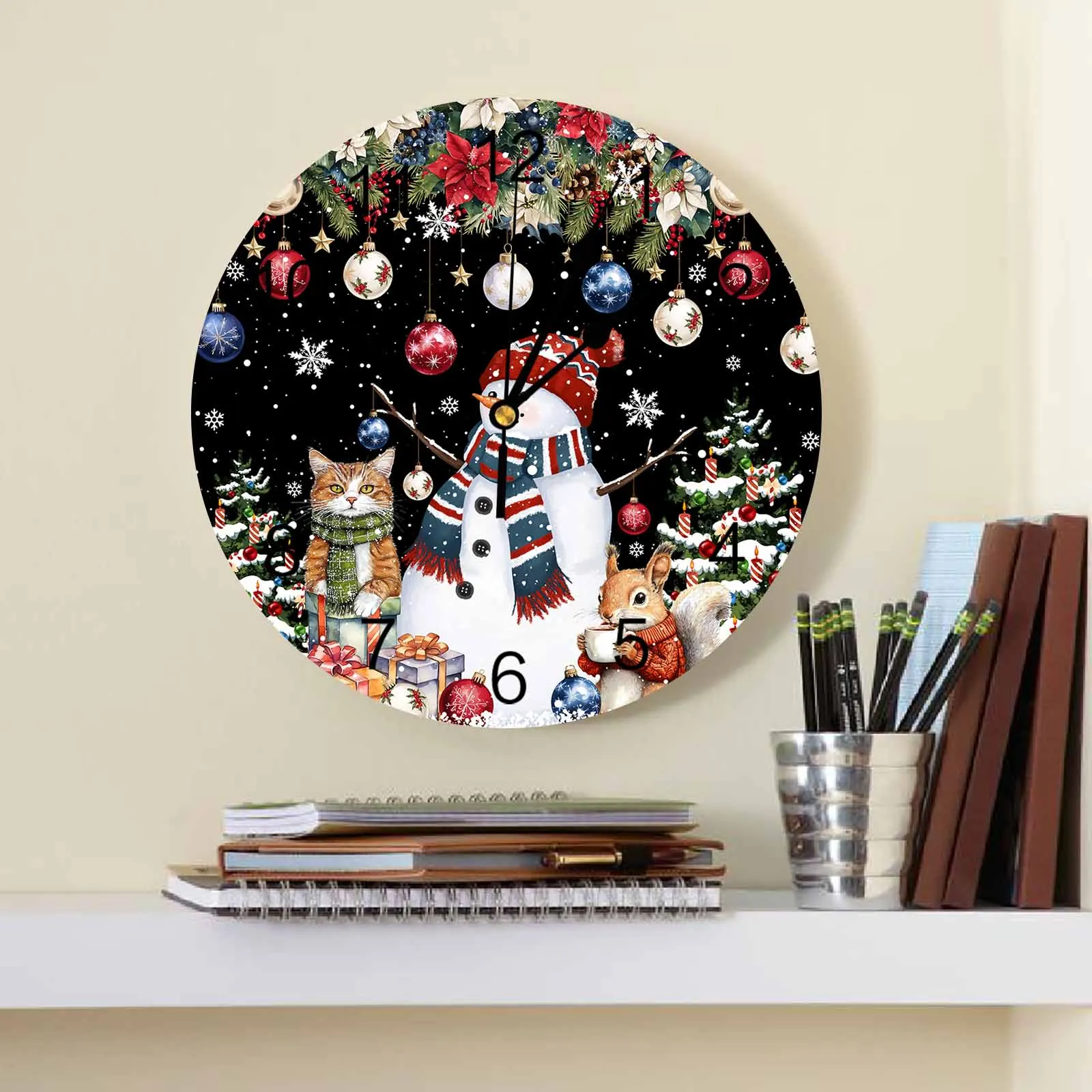 Christmas And Winter Poinsettia Wall Clock Large Modern Kitchen Dinning Round Wall Clocks Watches Living Room