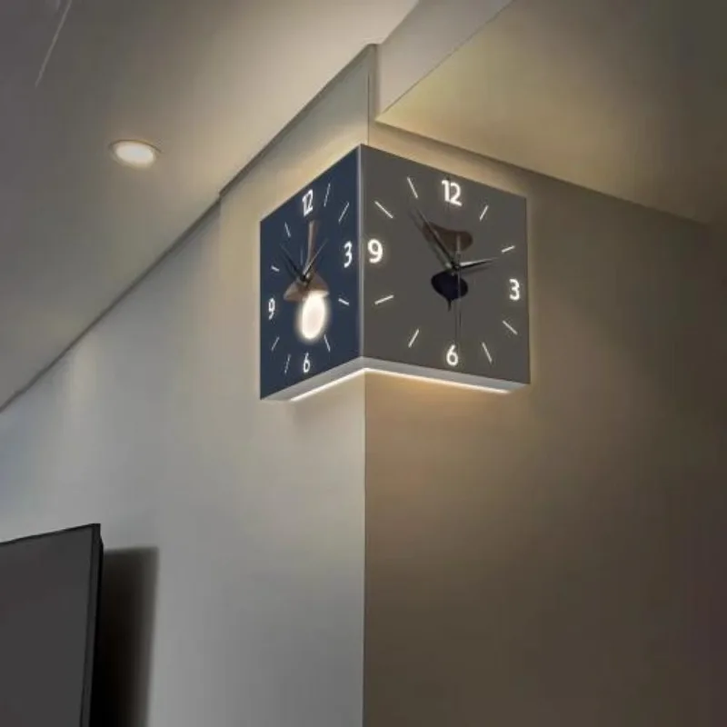 Description Picture 5 of itemModern Creative Corner Wall Clock Double-sided Clock Abstract Silent Art Wall Decoration for Home Elegant Room Ornaments Items