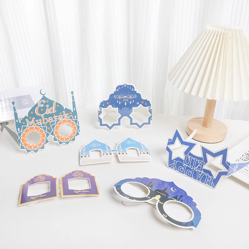 

12Pcs Ramandan Mubarak EID Mubarak Paper Glasses Eyeglasses Frame Photo Booth Props Party Decor Kids Gift Eid Al Adha Supplies