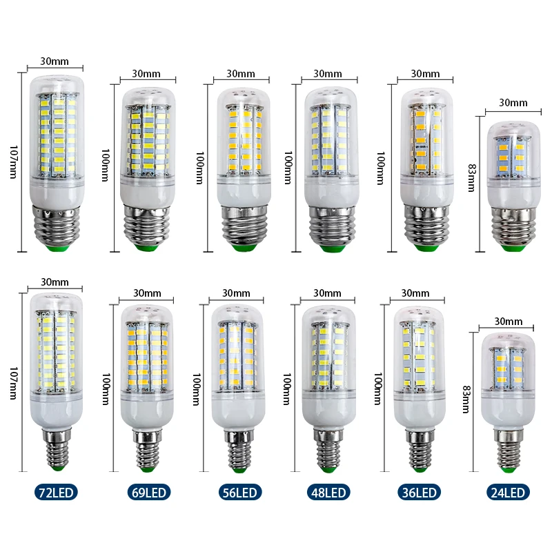 Imagem -02 - Lâmpada Led Halógena de Milho Lâmpada Lustre 5730smd 360 Ângulo de Feixe Substituir Lâmpada E27 E14 220v240v 24 36 48 56 69 72 Leds